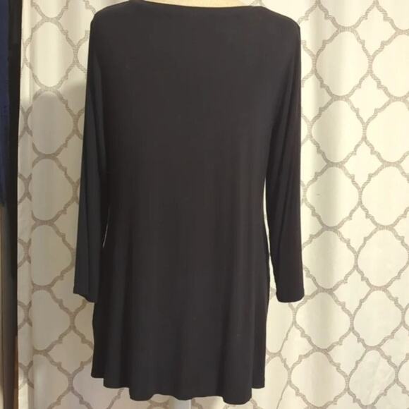 LOGO Lori Goldstein 3/4 Sleeve Tunic Blouse with Pockets Black Size Medium - Picture 2 of 4
